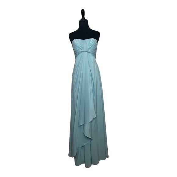Mikael Aghal ice blue strapless chiffon long formal evening gown dress size 0 - Picture 11 of 14